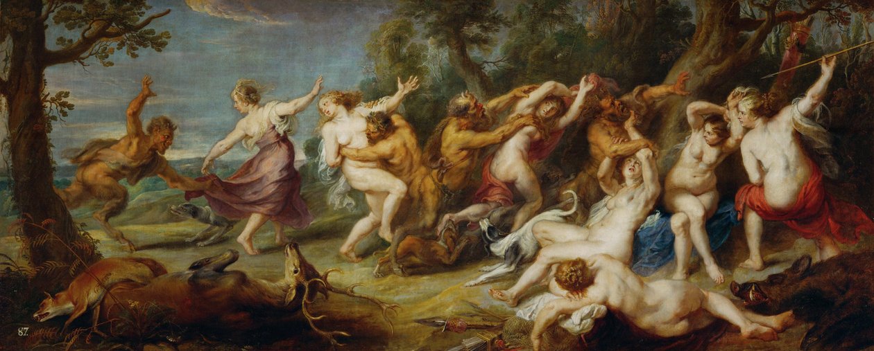 Diana en haar nimfen ontdekt door saters, ca.1635 (schilderij op doek) door Peter Paul Rubens