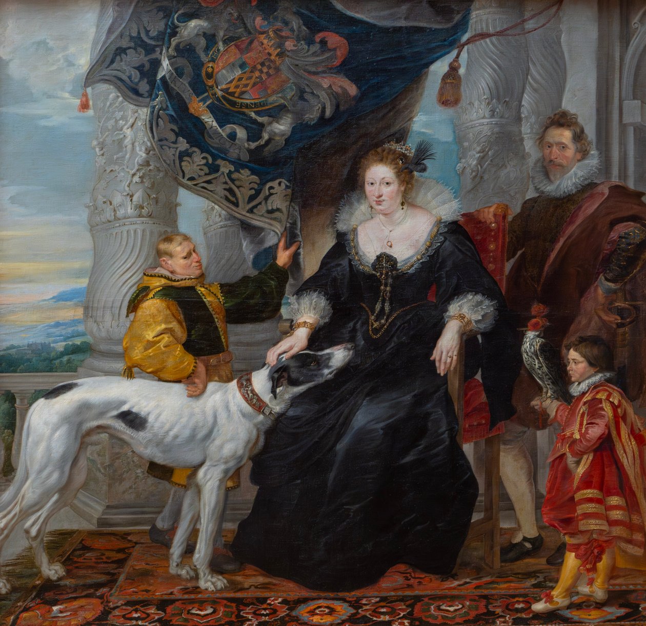 Dubbelportret van Alethea Talbot (1585-1654), gravin van Arundel, en Sir Dudley Carleton (1573-1632), met twee bedienden door Peter Paul Rubens
