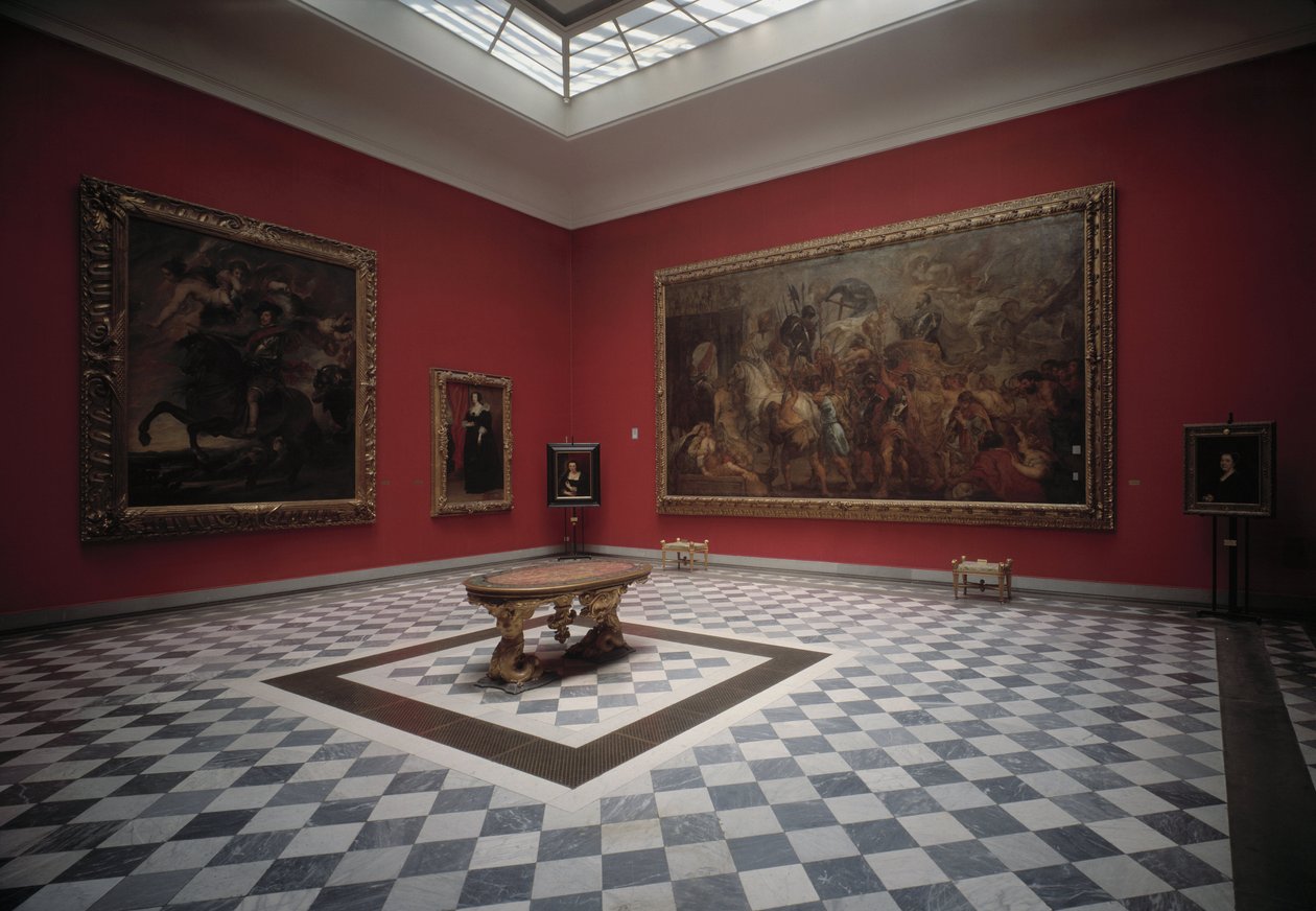 Zaal van het museum met Henri IV bij de Slag bij Ivry en Triomfantelijke Intocht van Hendrik IV in Parijs door Rubens door Peter Paul Rubens