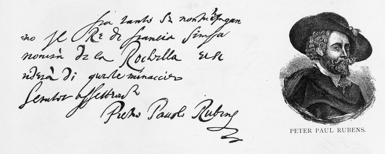 Handschrift en handtekening van Rubens uit een brief in het Italiaans over de nederlaag van de Engelse marine bij het Beleg van La Rochelle, geschreven vanuit Antwerpen, 30 december 1627 door Peter Paul Rubens