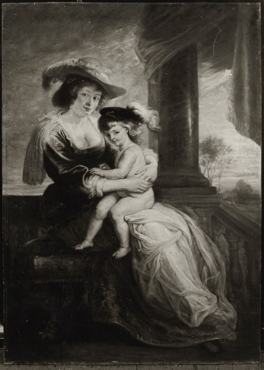 Helene Fourment en haar zoon Frans (kopie naar) door Peter Paul Rubens