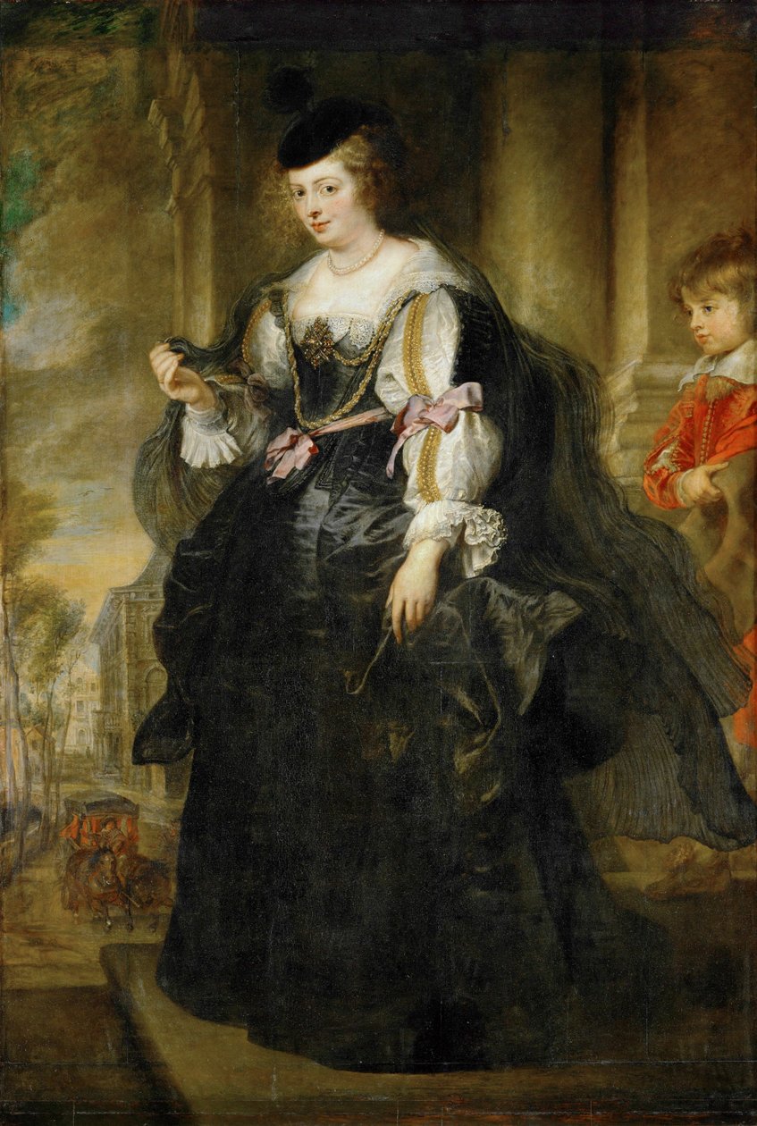 Helene Fourment met koets (schilderij op hout) door Peter Paul Rubens