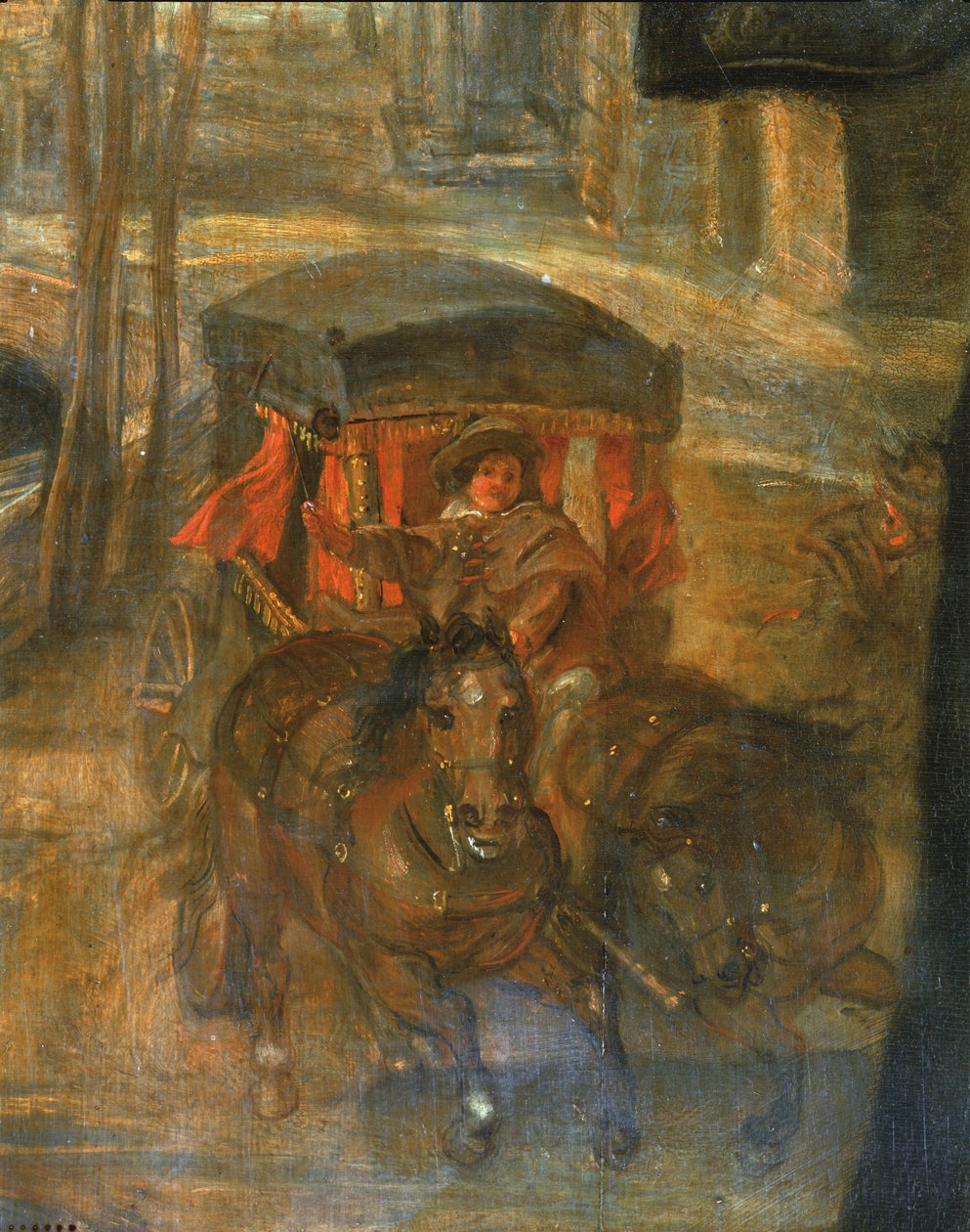 Helene Fourment met koets (schilderij op hout) door Peter Paul Rubens