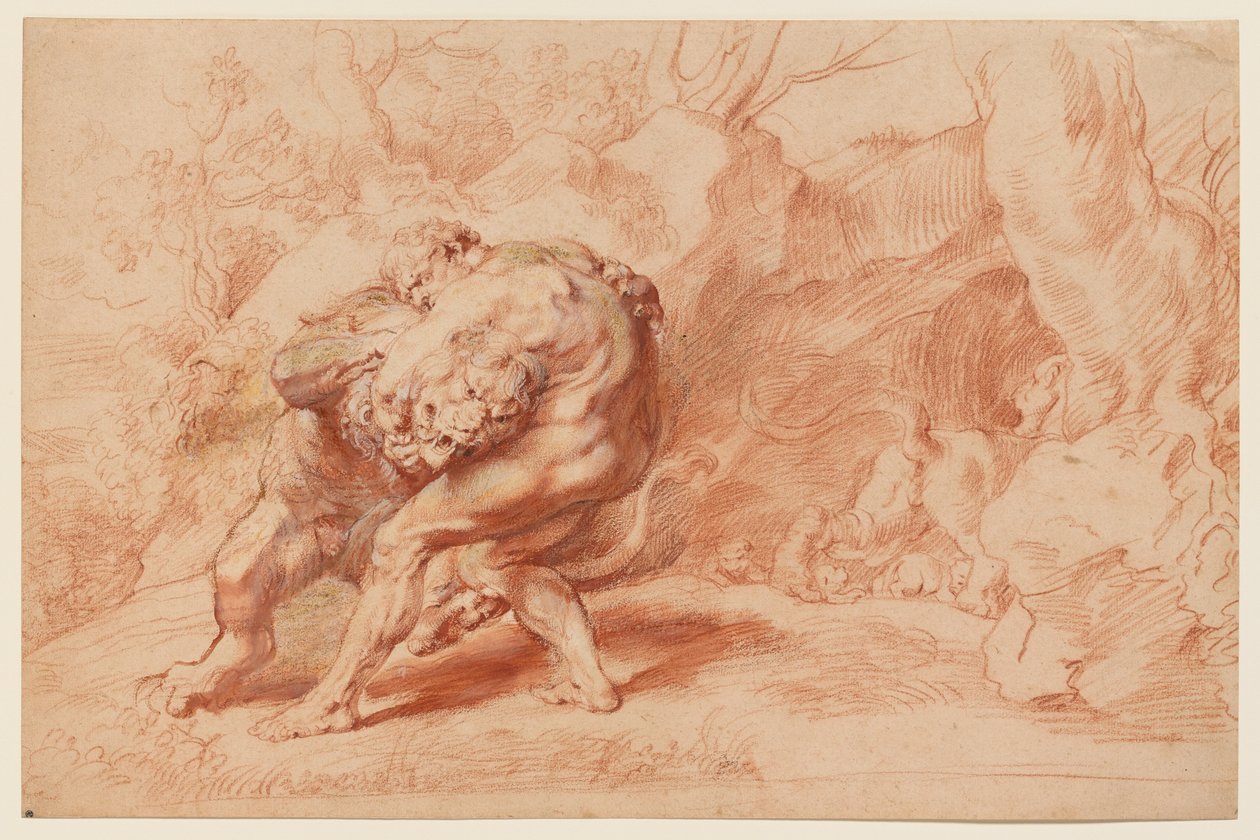 Hercules wurgt de Nemeïsche leeuw door Peter Paul Rubens