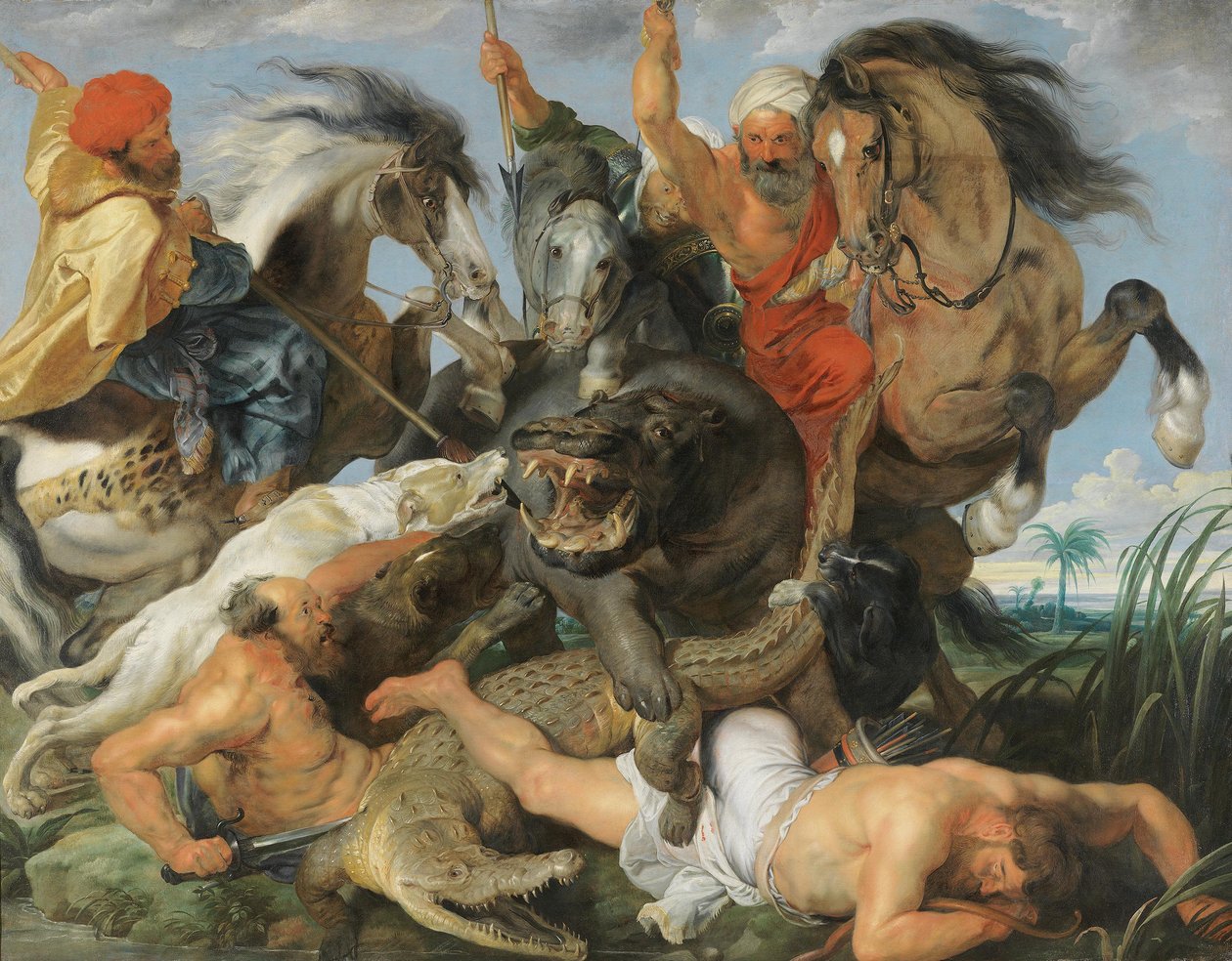 Jacht op nijlpaard en krokodil door Peter Paul Rubens