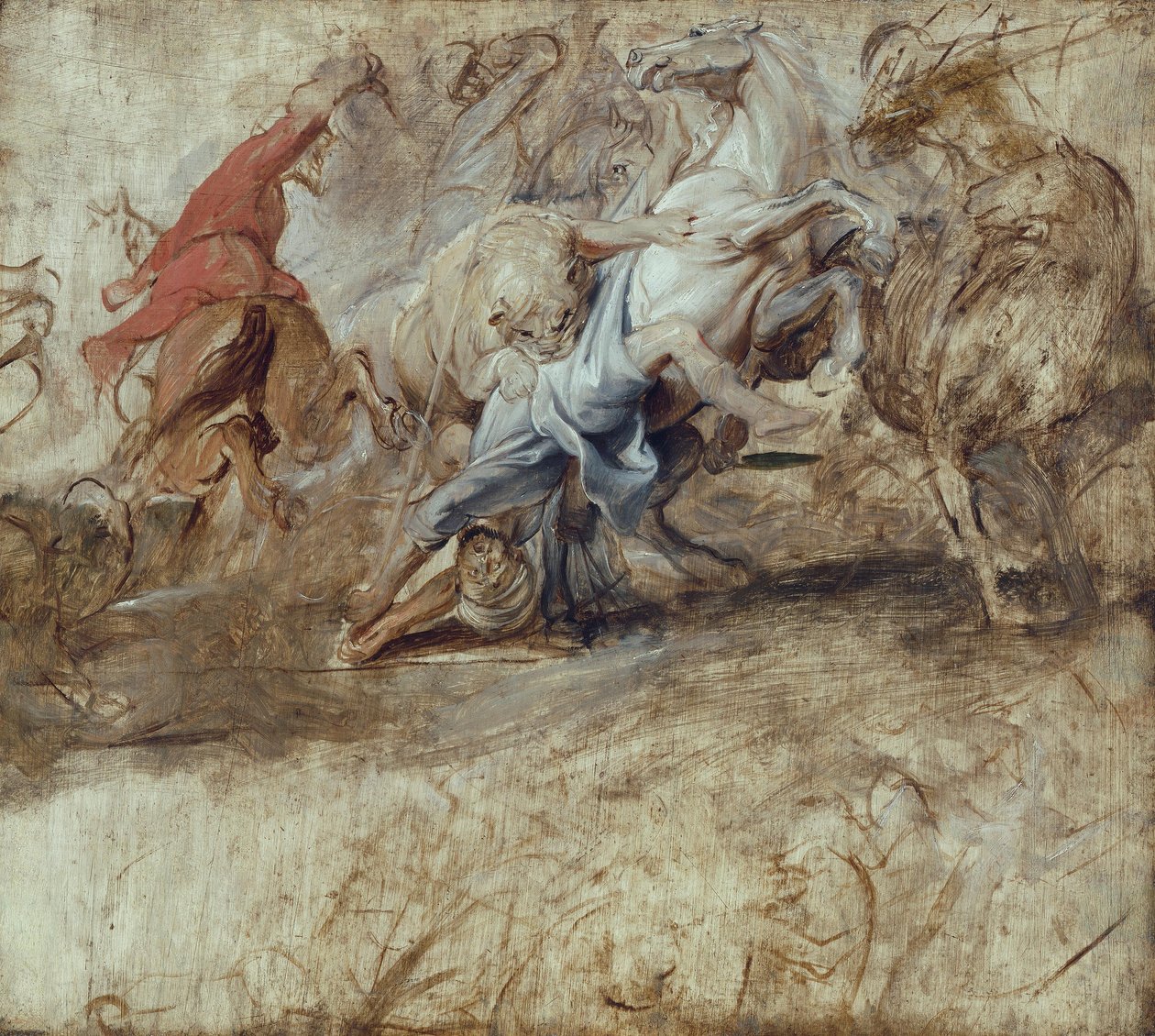 Leeuwenjacht (olieschets) Achterzijde: Huwelijk in procuratione (schets voor de Medici-cyclus) door Peter Paul Rubens