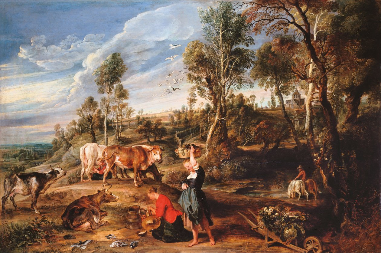 Melkmeisjes met vee in een landschap, „De boerderij in Laken“ door Peter Paul Rubens