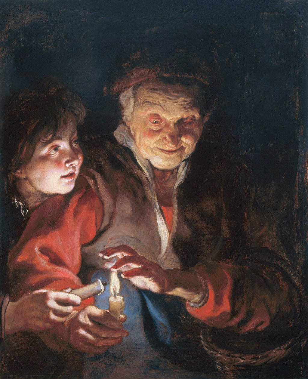 Oude vrouw en jongen met kaarsen door Peter Paul Rubens