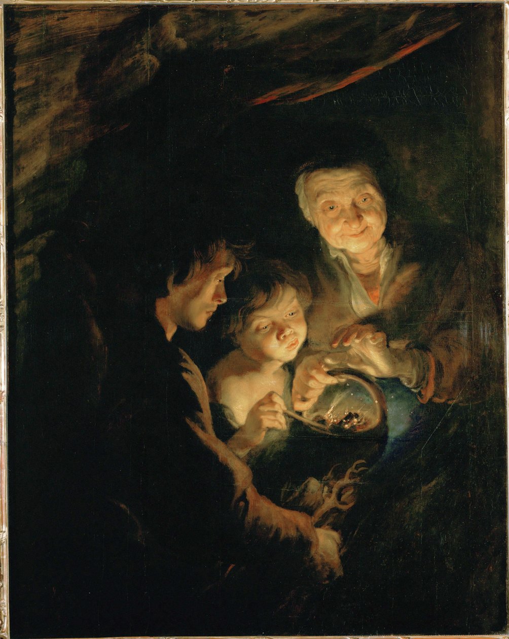 Oude vrouw met een vuurkorf, ca.1618-20 (schilderij op eikenhout) door Peter Paul Rubens