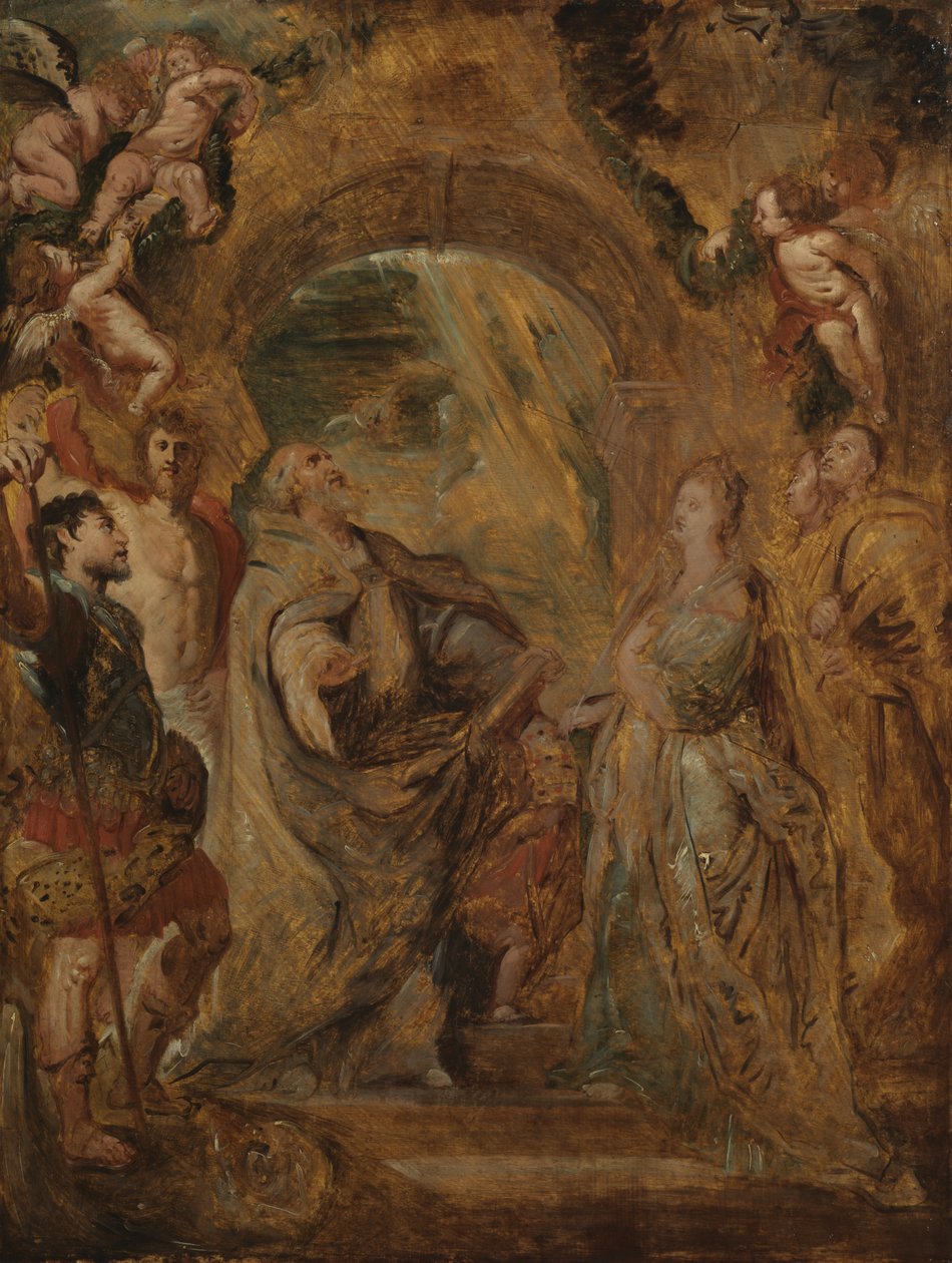 Sint Gregorius de Grote met de heiligen Maurus en Papianus, en Sint Domitilla met de heiligen Nereus en Achilleus, 1606-07 door Peter Paul Rubens