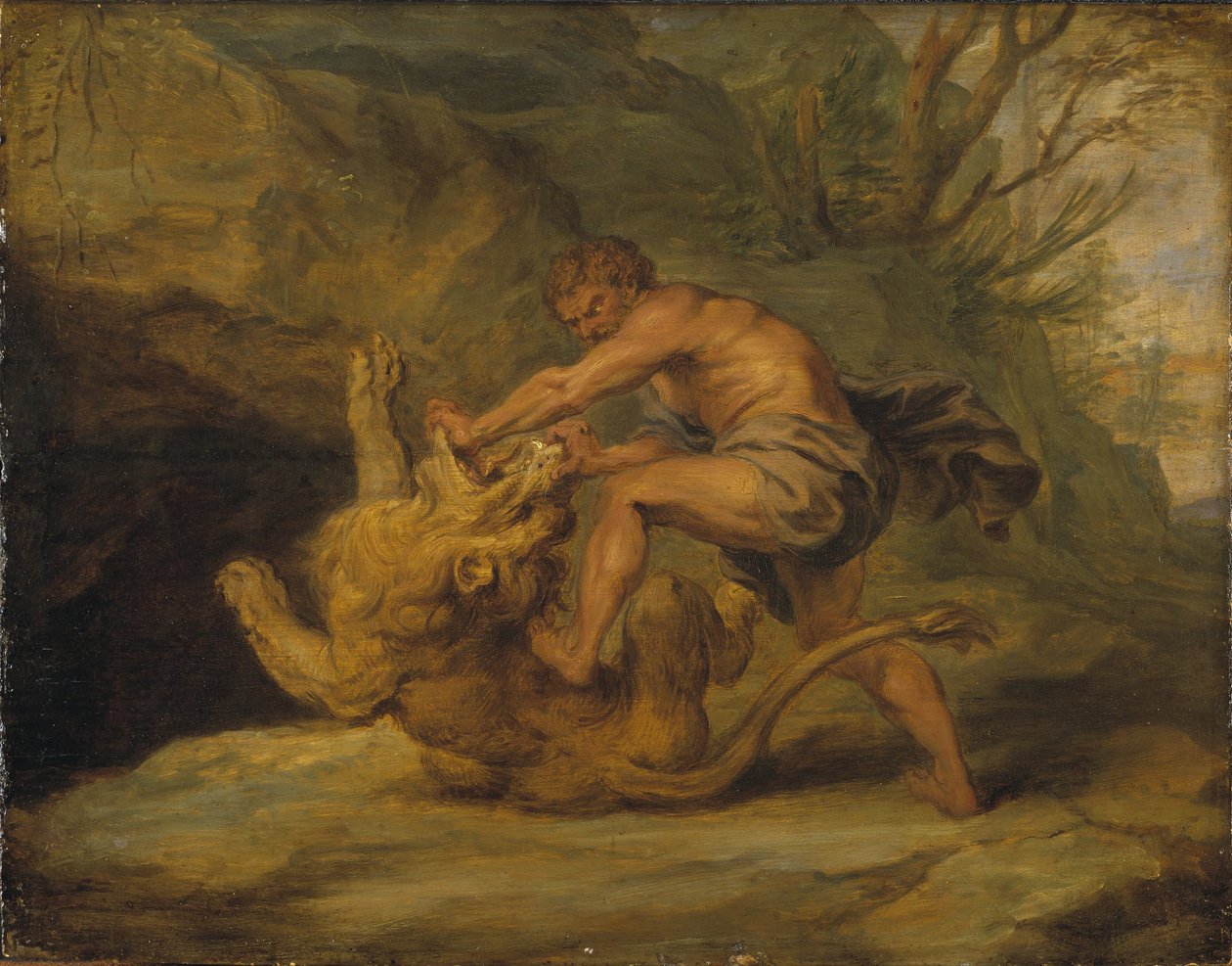 Simson en de leeuw. Studie door Peter Paul Rubens
