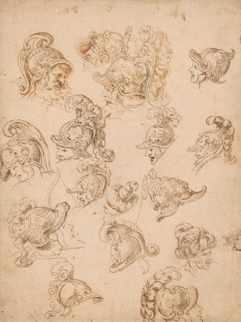Studieblad met helmen en hoofden door Peter Paul Rubens