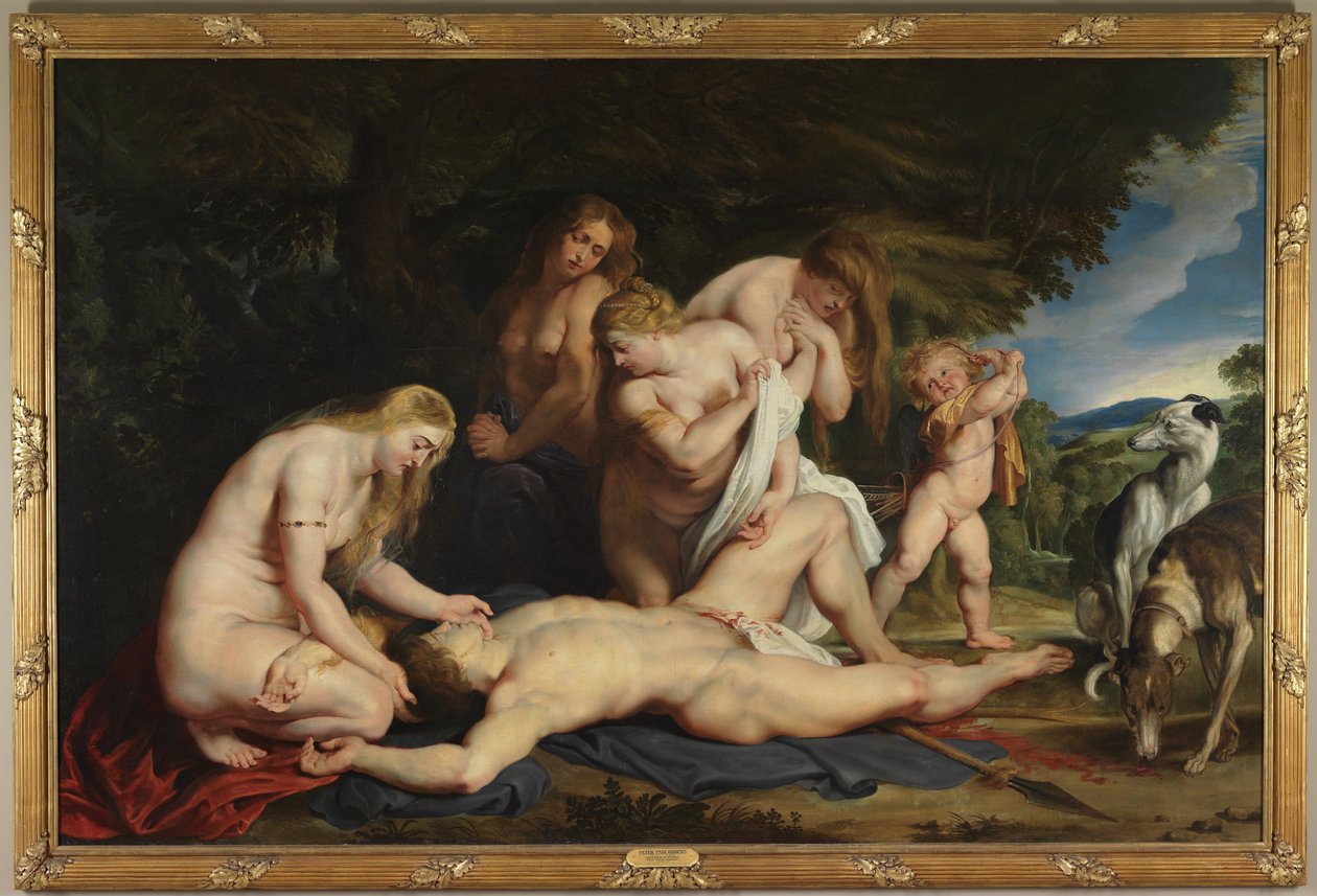 De dood van Adonis (met Venus, Cupido en de Drie Gratiën) door Peter Paul Rubens