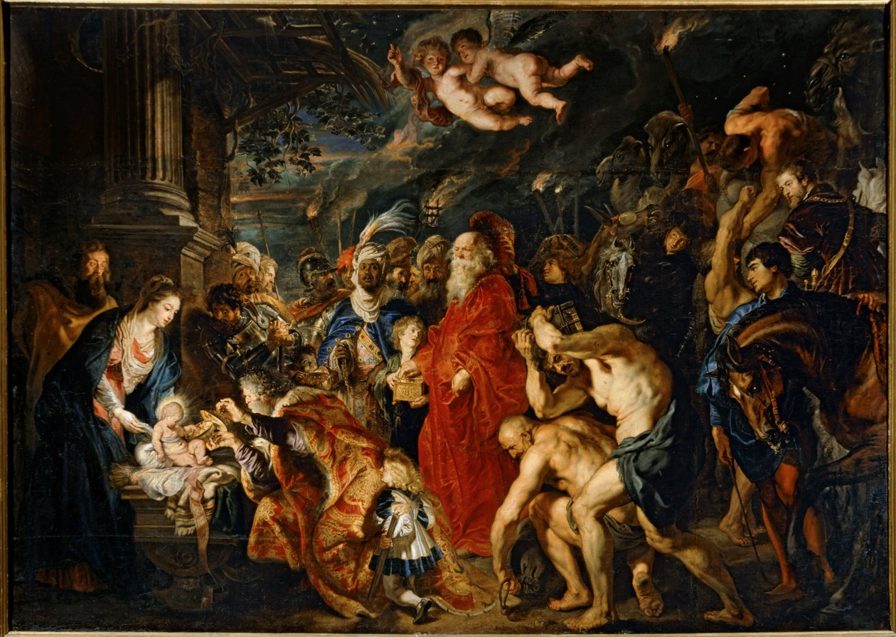 De aanbidding van de drie koningen (schilderij op doek) door Peter Paul Rubens
