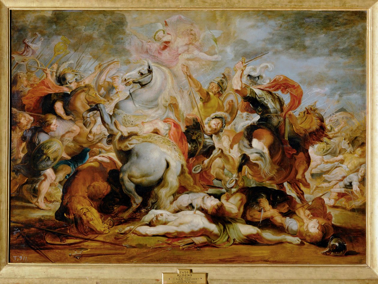 De dood van consul Decio Mus (schilderij op hout) door Peter Paul Rubens
