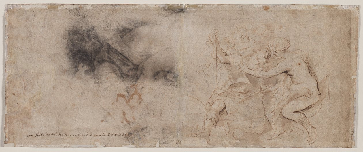 Venus Ontwapent Mars, Draperiestudie (verso) door Peter Paul Rubens