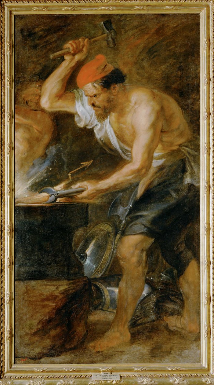 Vulcanus smeedt de bliksem van Jupiter (schilderij op doek) door Peter Paul Rubens