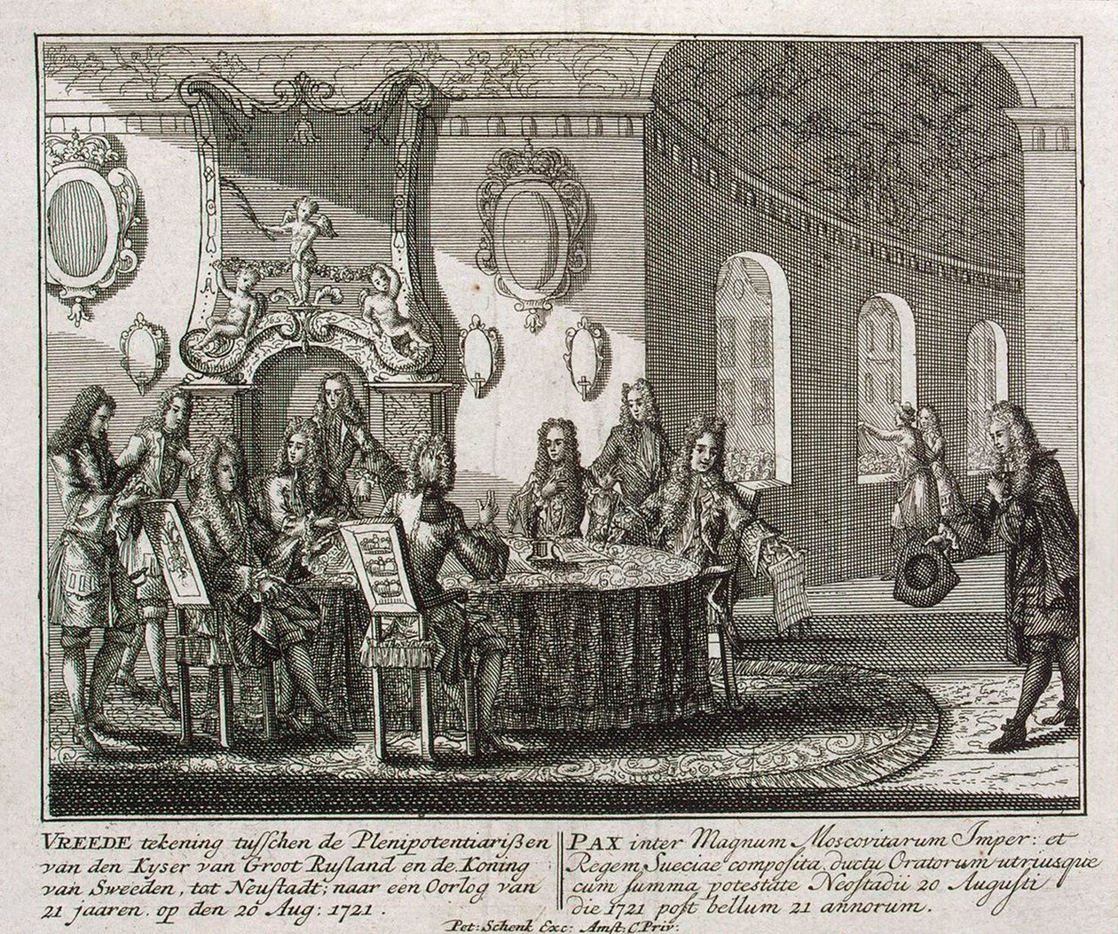 Conclusie van het vredesverdrag van Nystad op 20 augustus 1721 door Peter Schenk the Younger
