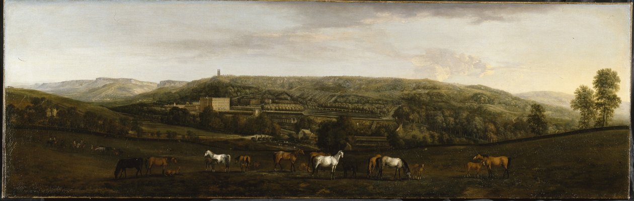 Een uitzicht op Chatsworth vanuit het zuidwesten door Peter Tillemans