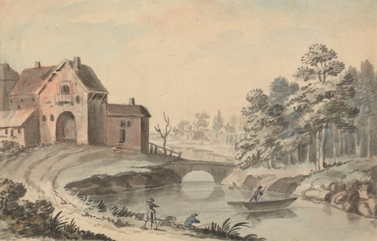 Figuren in een landschap bij een rivier door Peter Tillemans