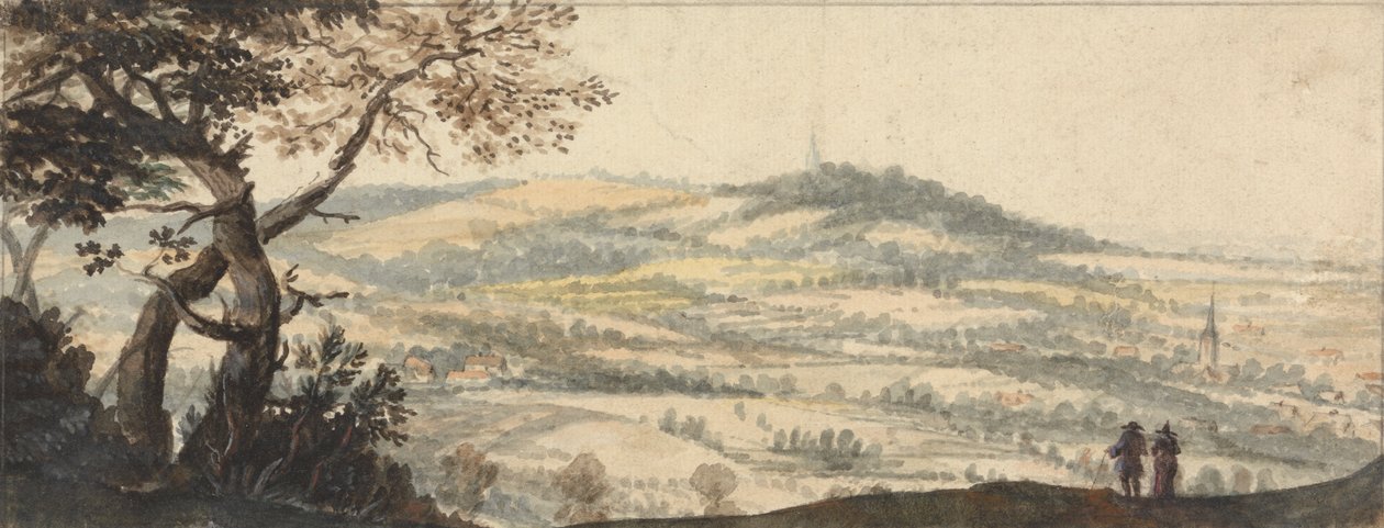 Landschap met twee figuren op de voorgrond door Peter Tillemans