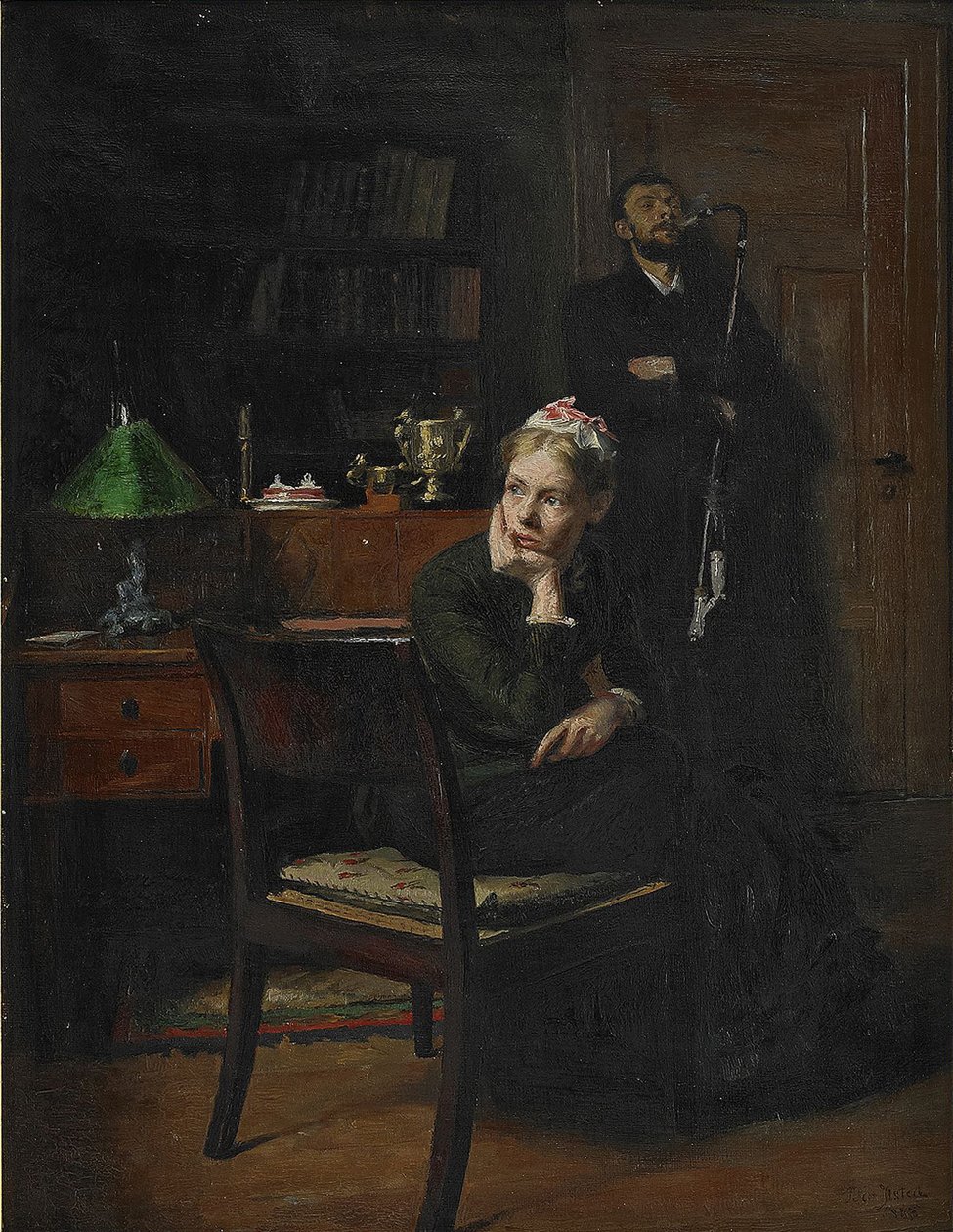 Gezinsscène in een interieur, 1885 door Peter Vilhelm Ilsted