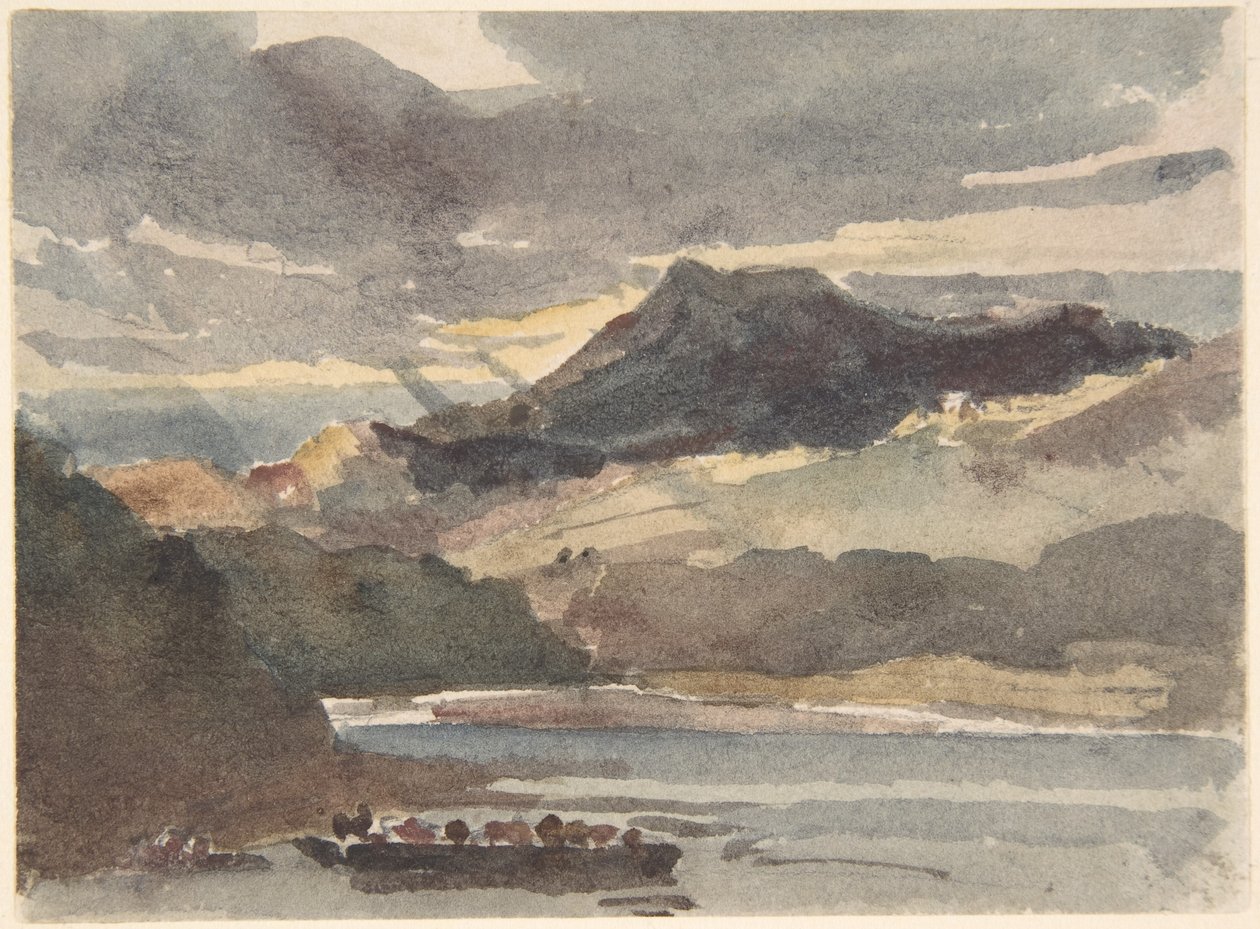 Studie voor „The Ferry“ – Snowdon, gezien vanaf Lyyn Padran, Noord-Wales door Peter de Wint