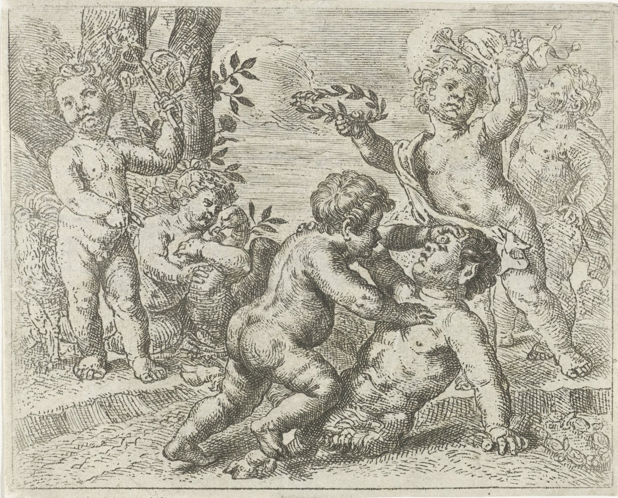 Vechtende putti door Peter van Lint