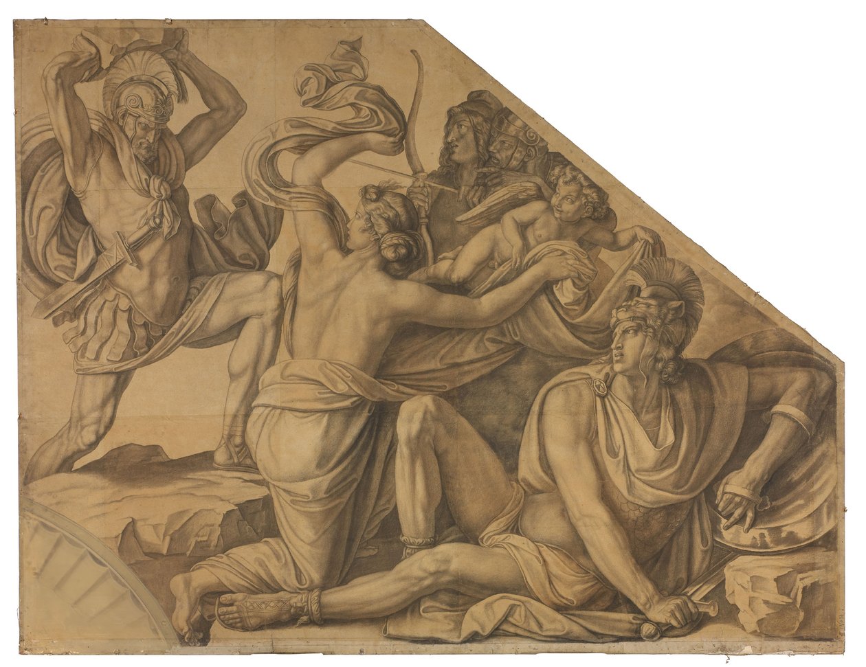 Aphrodite schützt Paris vor Menelaos. Karton zu den Deckenbildern der Münchner Glyptothek door Peter von Cornelius