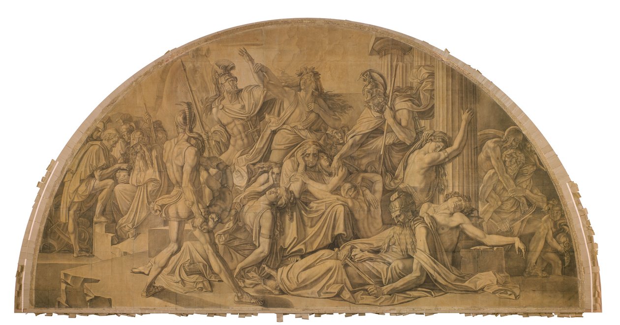 Der Untergang Trojas, Bogenfeld. Karton zu den Deckenbildern der Münchner Glyptothek door Peter von Cornelius