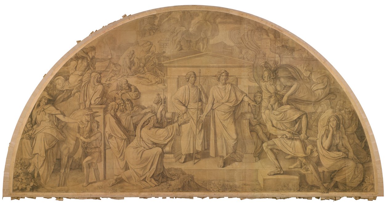 De toorn van Achilles, boogveld. Karton voor de plafondschilderingen van de Glyptotheek van München door Peter von Cornelius