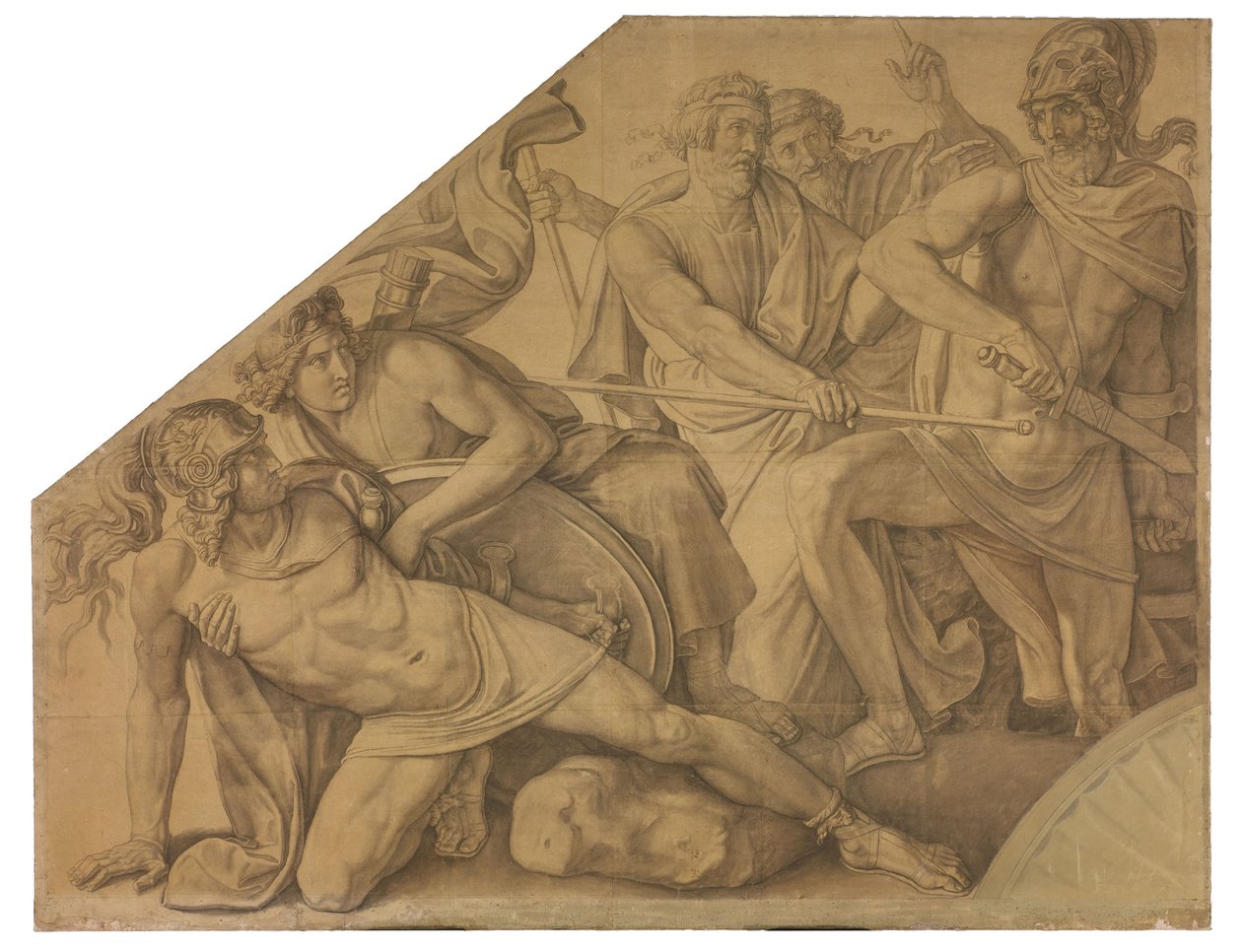 Der Zweikampf zwischen Ajax und Hektor. Karton zu den Deckenbildern der Münchner Glyptothek door Peter von Cornelius