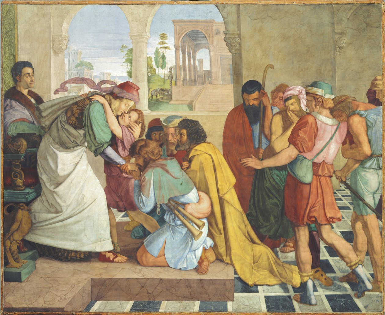 Jozef maakt zich bekend aan zijn broers. Muurschildering uit de achtdelige cyclus uit de Casa Bartholdy in Rome door Peter von Cornelius