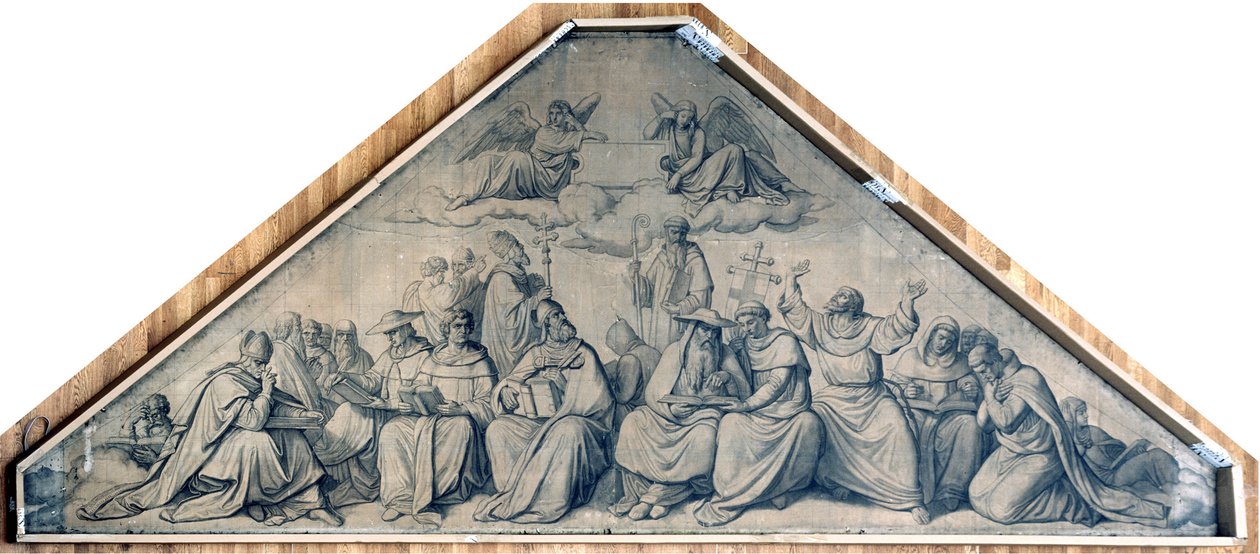 Kerkleraren en stichters van religieuze orden. Karton voor de fresco