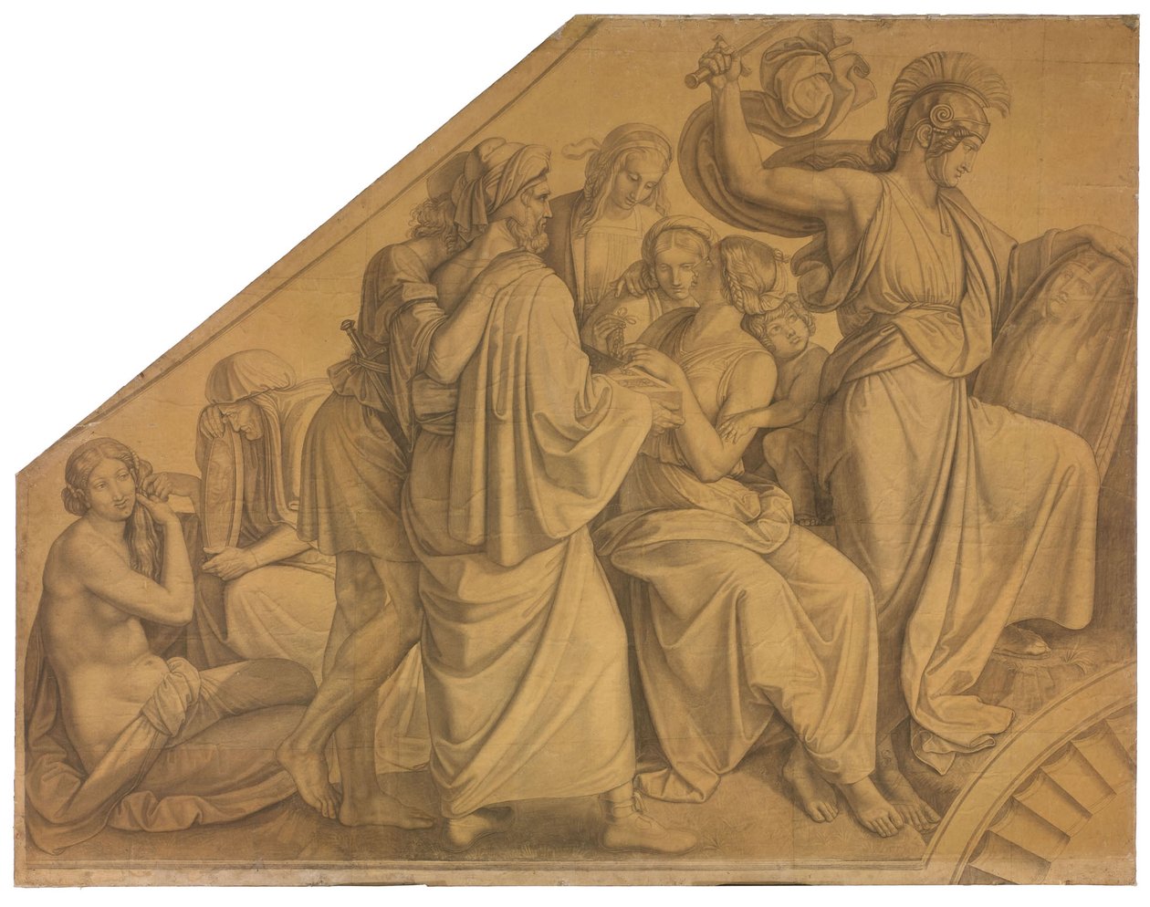 Odysseus entdeckt Achill unter den Töchtern des Lykomedes. Karton zu den Deckenbildern der Münchner Glyptothek door Peter von Cornelius