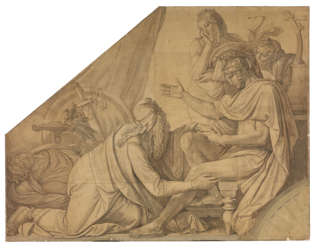 Priamos bittet Achill um den Leichnam seines Sohnes Hektor. Karton zu den Deckenbildern der Münchner Glyptothek door Peter von Cornelius