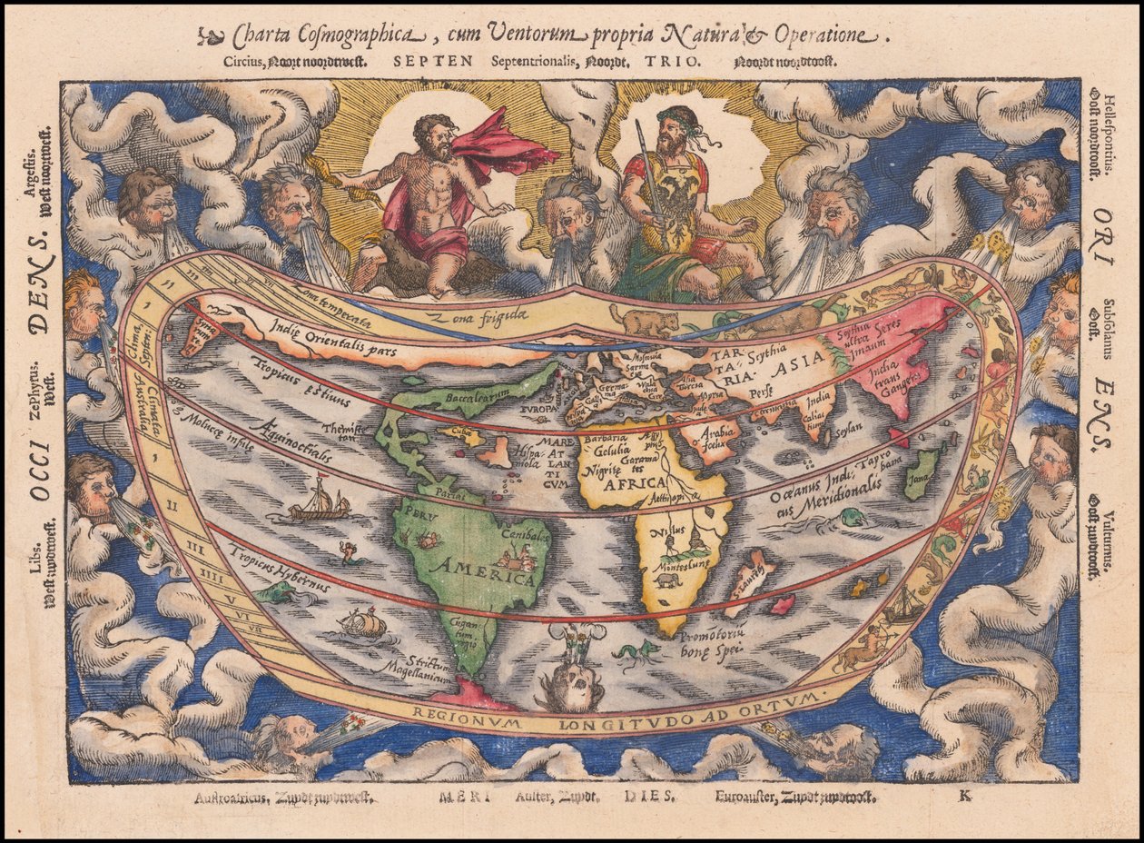 1544 kaart - Charta Cosmographica, Cum Ventorum Propria Natura et Operatione door Petrus Apianus