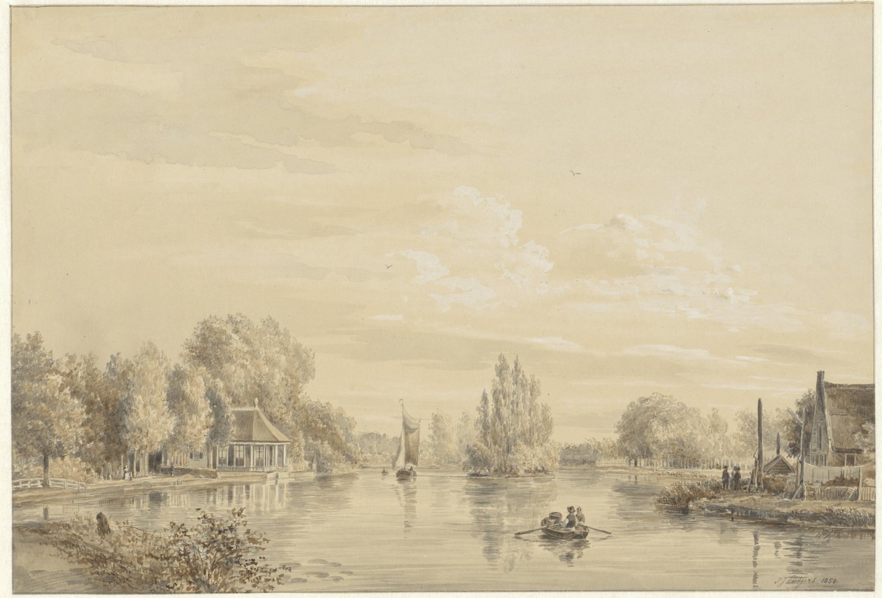 Gezicht op de Vecht naar de Hofstede Slotzigt door Petrus Josephus Lutgers