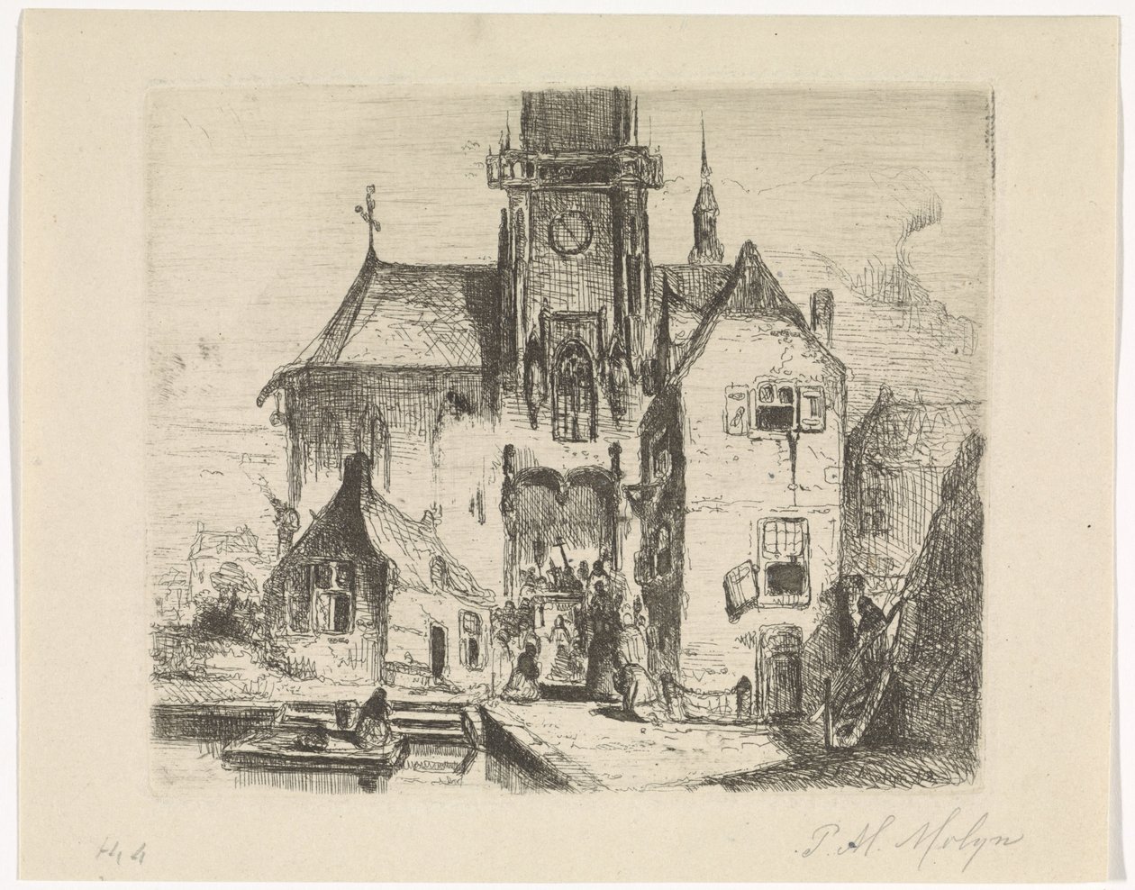 Processie in de deuropening van een kerk door Petrus Marius Molijn