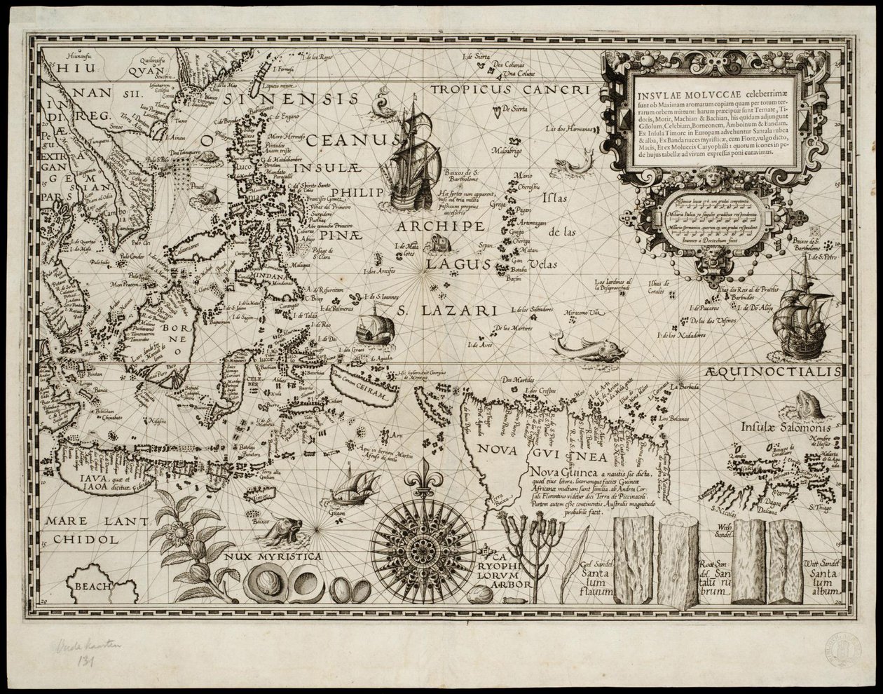 Insulae Moluccae beroemd om hun grote hoeveelheid specerijen die over de hele wereld worden verzonden door Petrus Plancius