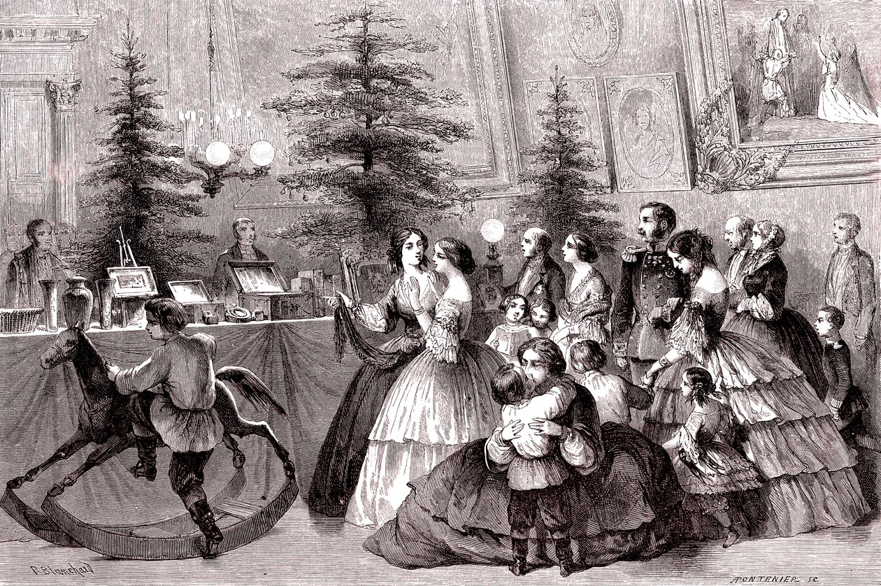 Kerstmis in Sint-Petersburg, Rusland. 1861 (gravure) door Pharamond Blanchard