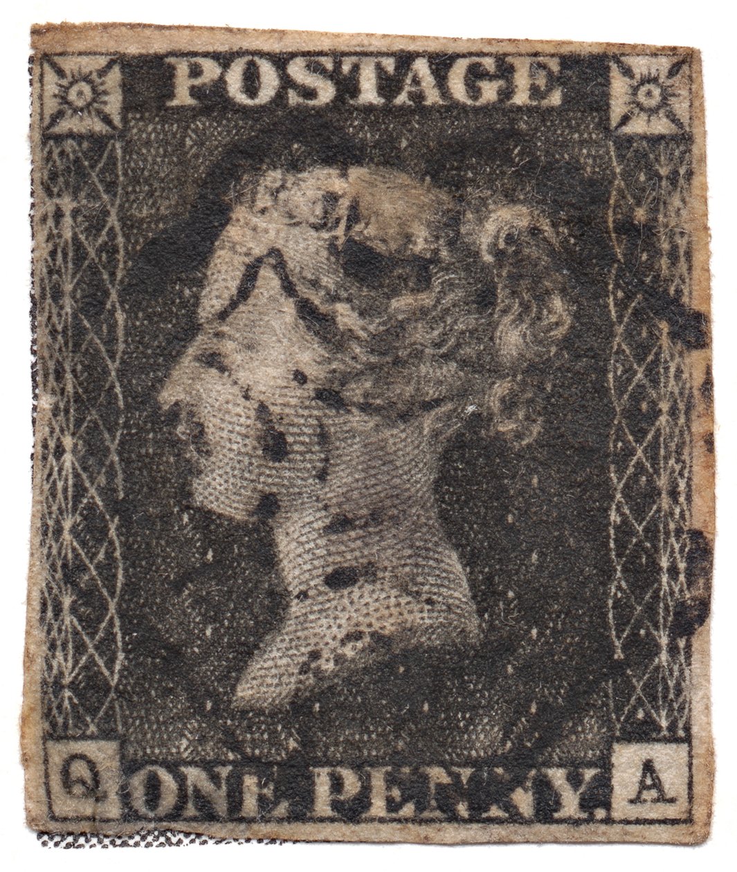 One Penny Black, de eerste postzegel ter wereld, ca. 1840 door Philately