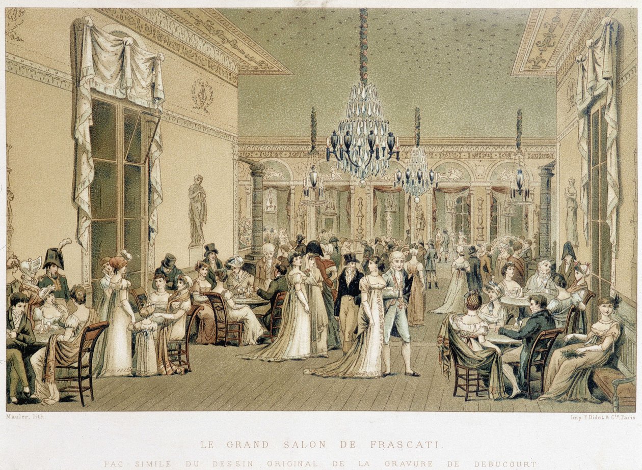 De Grand Salon van café Frascati in Parijs. Lithografie door Philibert-Louis Debucourt (1755-1832) door Philibert Louis Debucourt