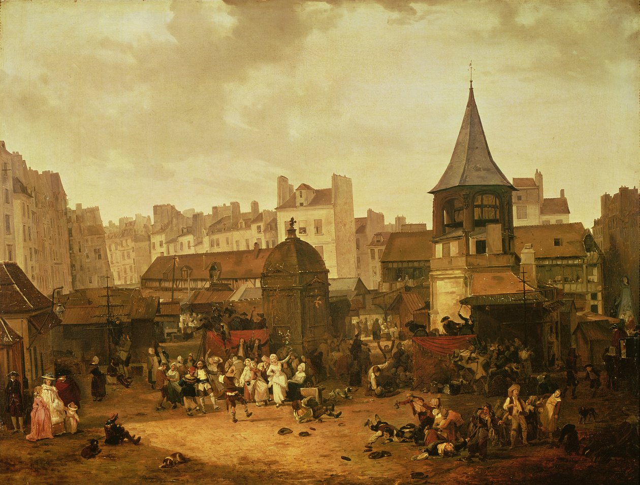 Vreugde in Les Halles om de geboorte van Dauphin Louis van Frankrijk (1781-89) te vieren, 21 januari 1781, 1783 door Philibert Louis Debucourt