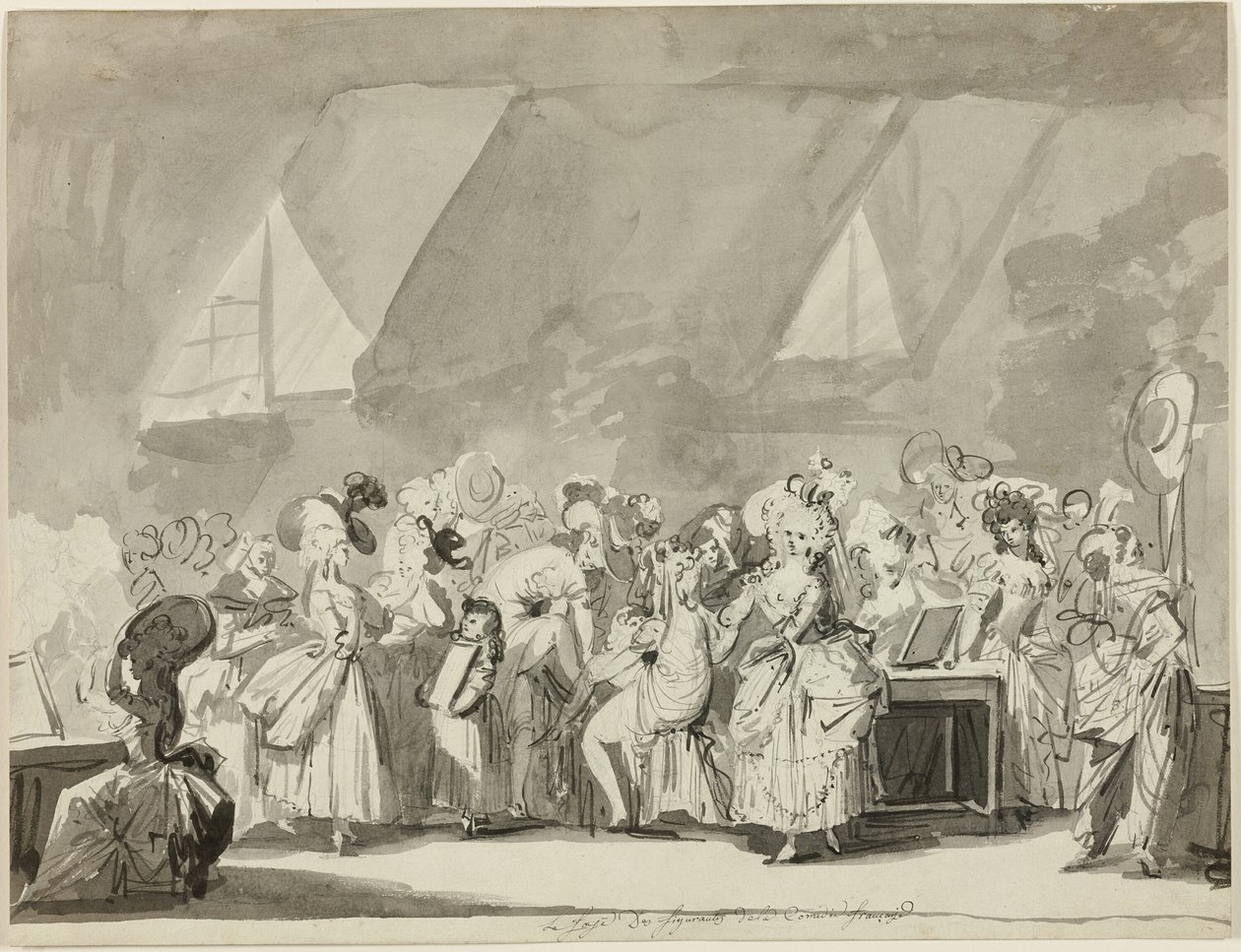 De kleedkamer van de figuranten van de Comédie Française door Philibert Louis Debucourt