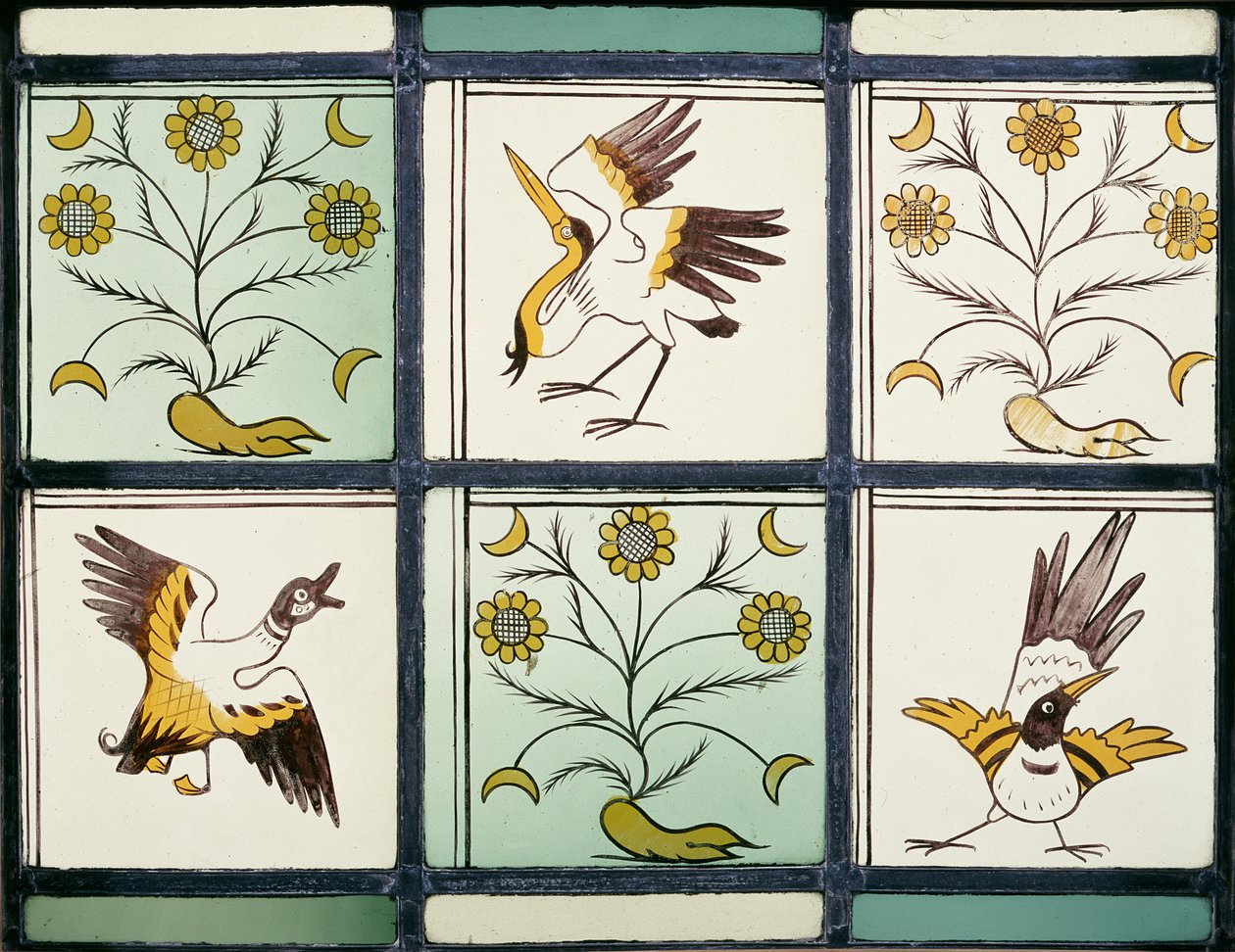Raam met vogels en bloemen door Philip Webb