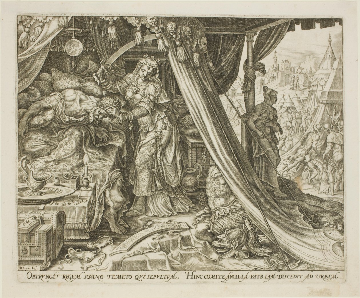 Judith onthoofdt Holofernes, plaat zes uit Het verhaal van Judith en Holofernes door Philip Galle