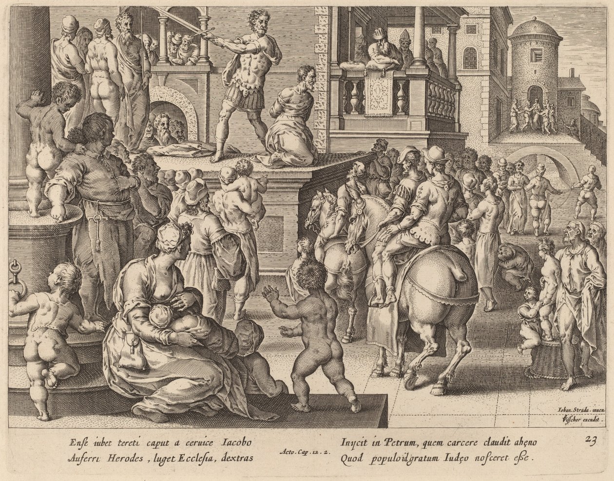 Onthoofding van Sint Jacobus door Philip Galle after Jan van der Straet