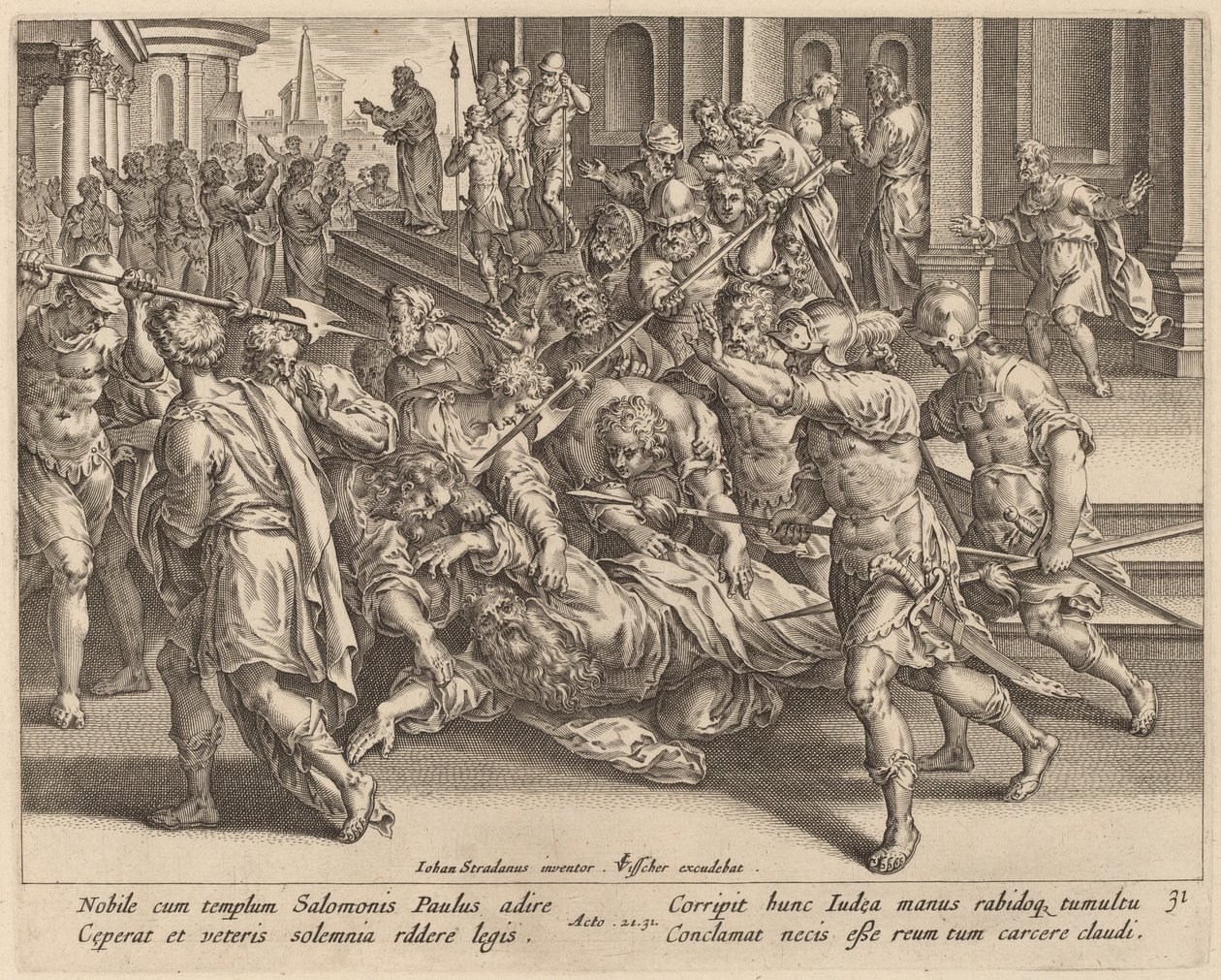 De arrestatie van Sint Paulus door Philip Galle after Jan van der Straet