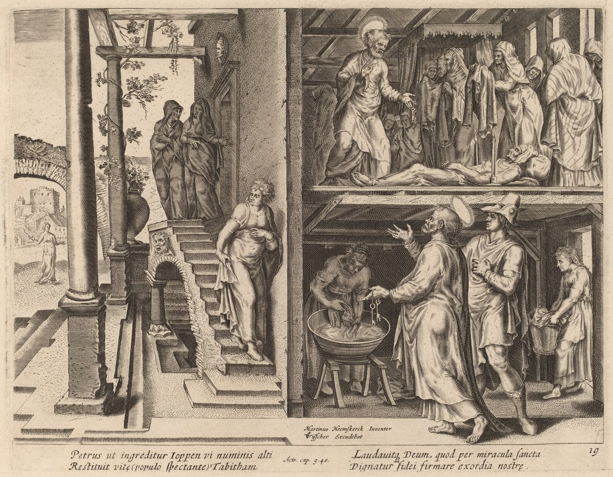 De Opwekking van Tabitha door Philip Galle after Maerten van Heemskerck